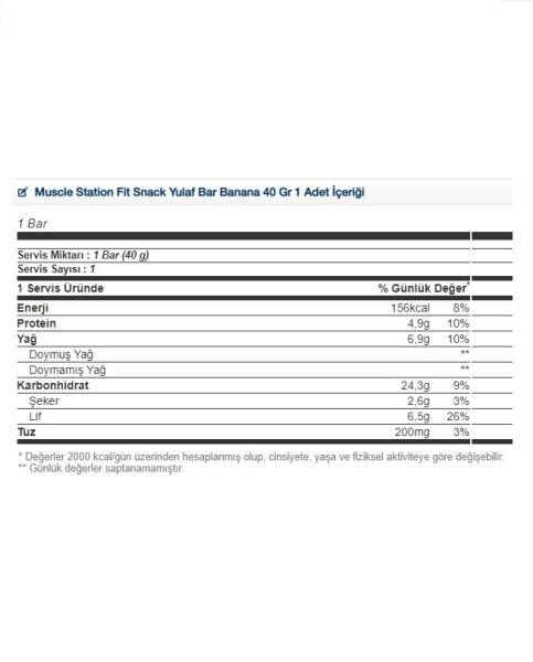 Muscle Station Fit Snack Yulaflı Banana Protein Bar 40 gr