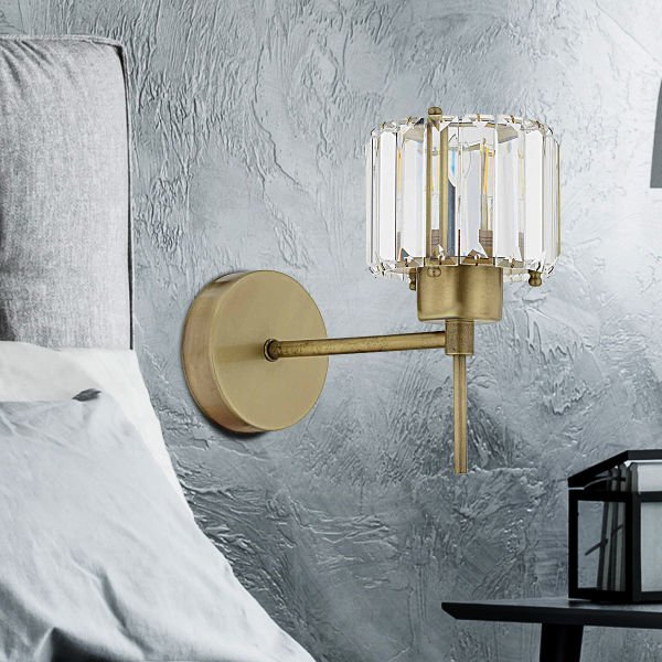 Sadem Eskitme Kristal Taşlı Duvar Lambası Yatak Odası-Yatak Başı-Salon için Aplik