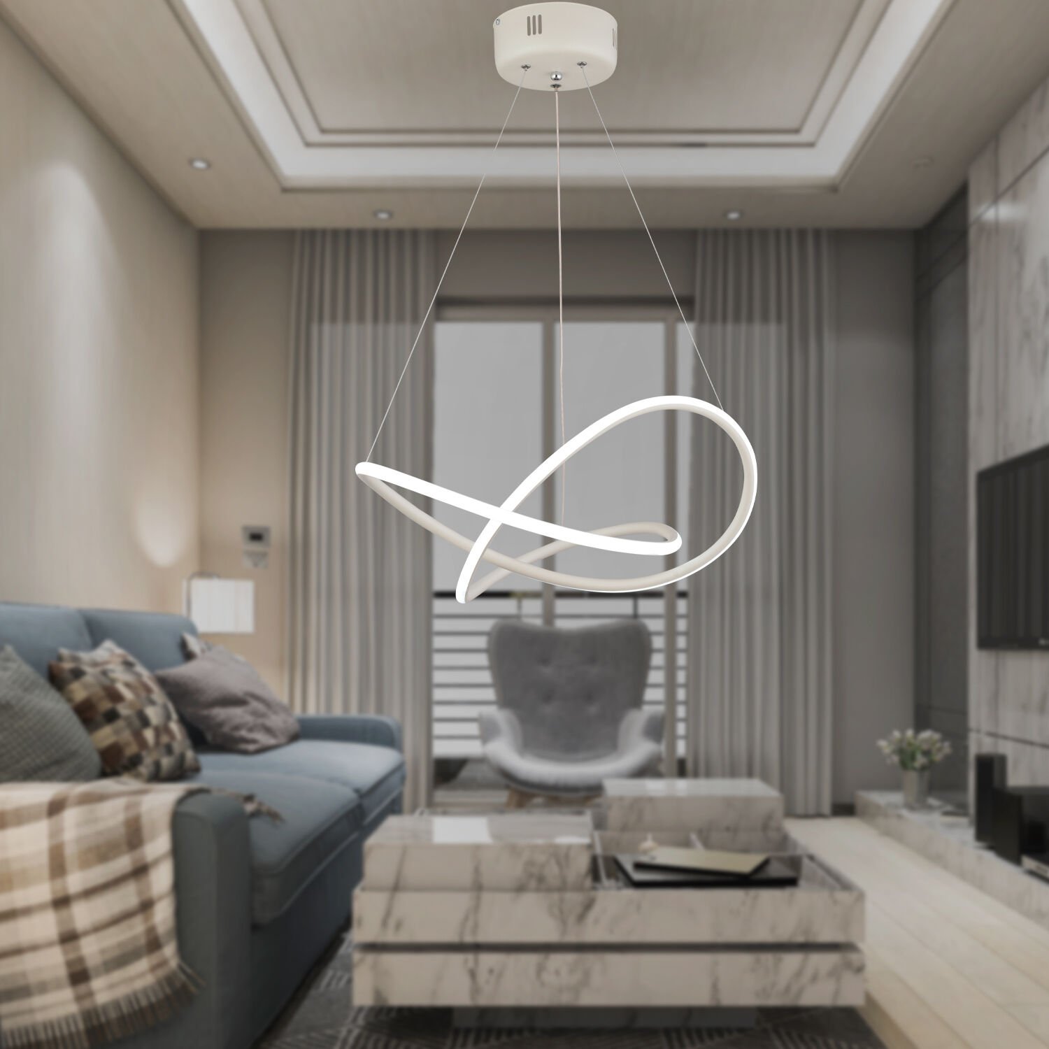 Belina Beyaz Sarkıt 48 Watt Sarkıt  Ofis Avizeleri 3 Renkli Ledli Modern Mutfak Banyo Led Salon Sarkıt Avize