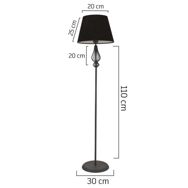 Hefina Siyah Şapkalı Siyah Modern Tasarım Ayaklı Abajur Lamba Metal Lambader