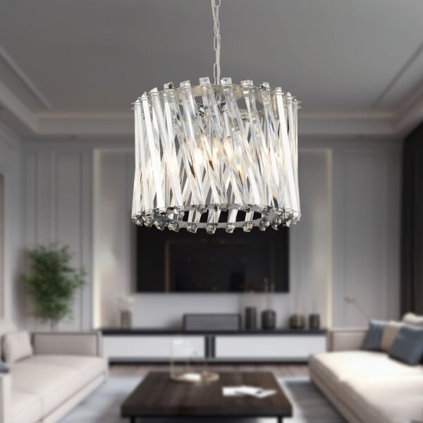 Saucer 40'lık Krom Yuvarlak Kristalli Taşlı Modern Tasarım Kristal Salon Avize