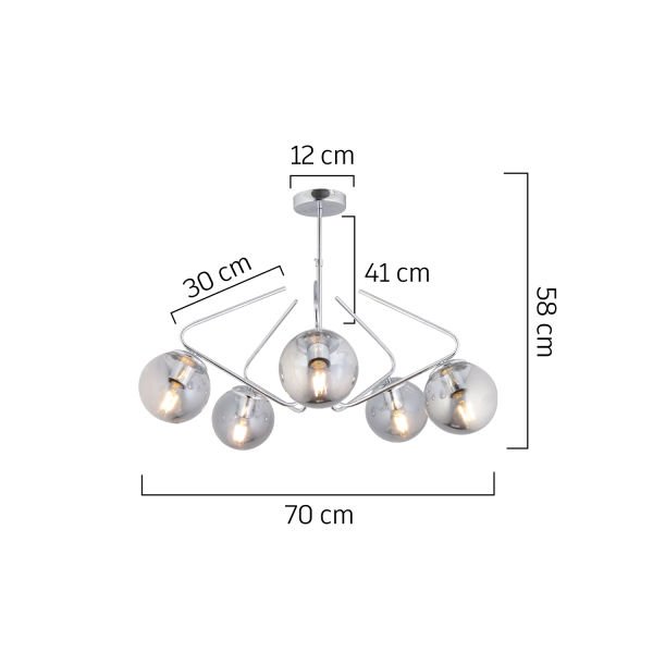 Mildred 5'li Krom Füme Camlı Modern Sarkıt Genç Odası Mutfak Yatak Odası Salon Sarkıt Avize