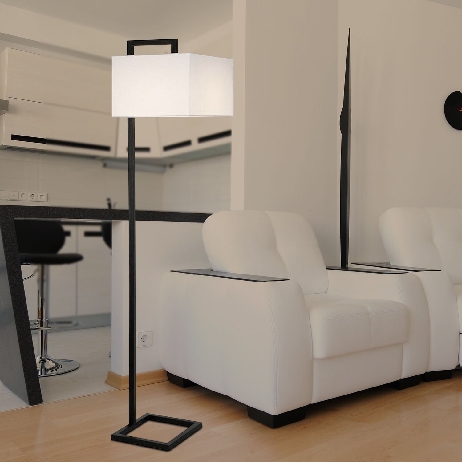 Ecmel Beyaz Şapkalı Siyah Dekoratif Modern Tasarım Ayaklı Oturma Odası-Salon Lambader
