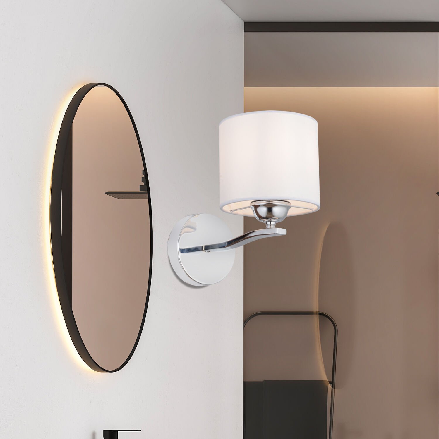 Keria Tekli Beyaz Şapkalı Krom Duvar Lambası Yatak Odası-yatak Başı-banyo Için Modern Aplik