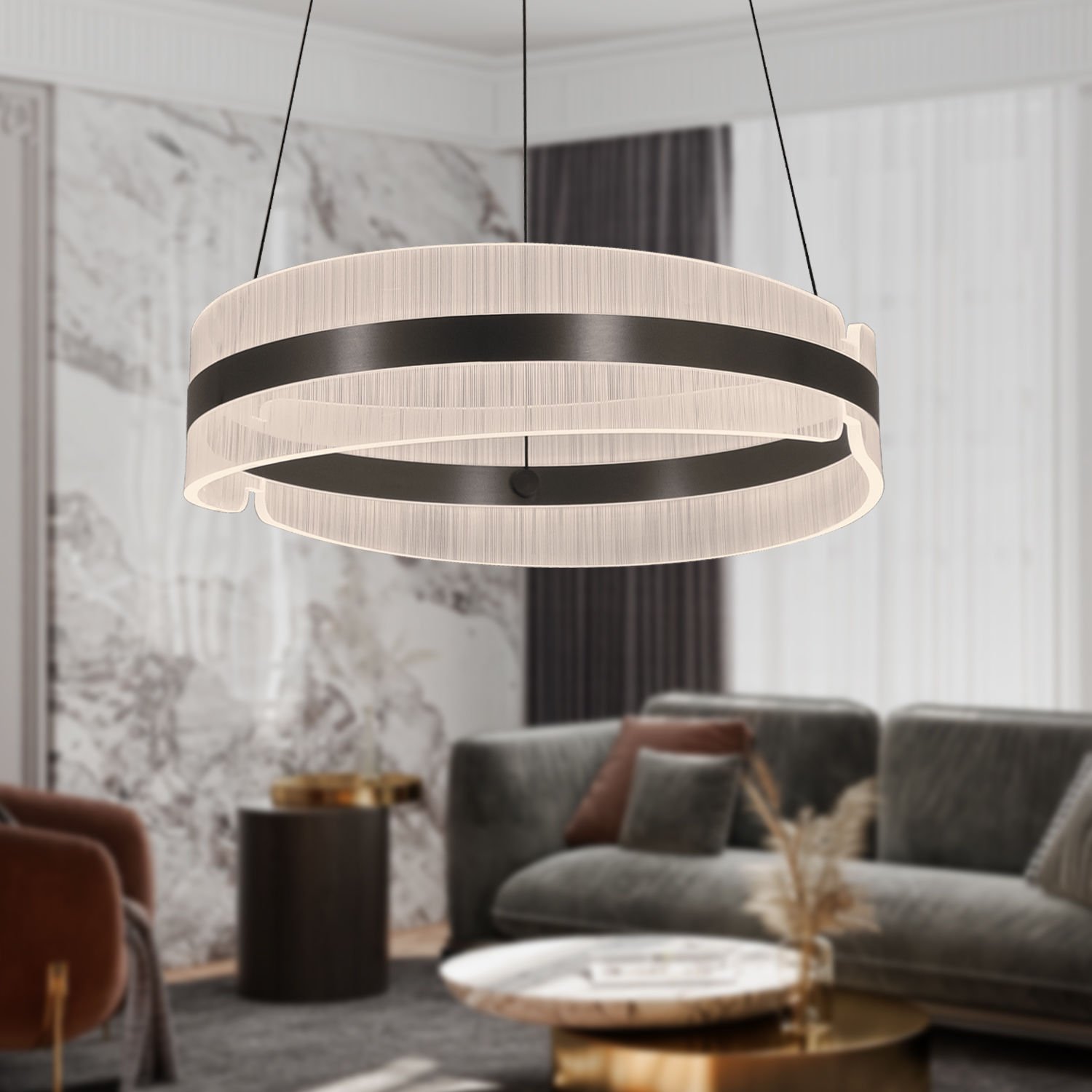 Ecrin 60'lık Yuvarlak Siyah 84 Watt Ledli Modern Tasarım Mutfak Salon Avize