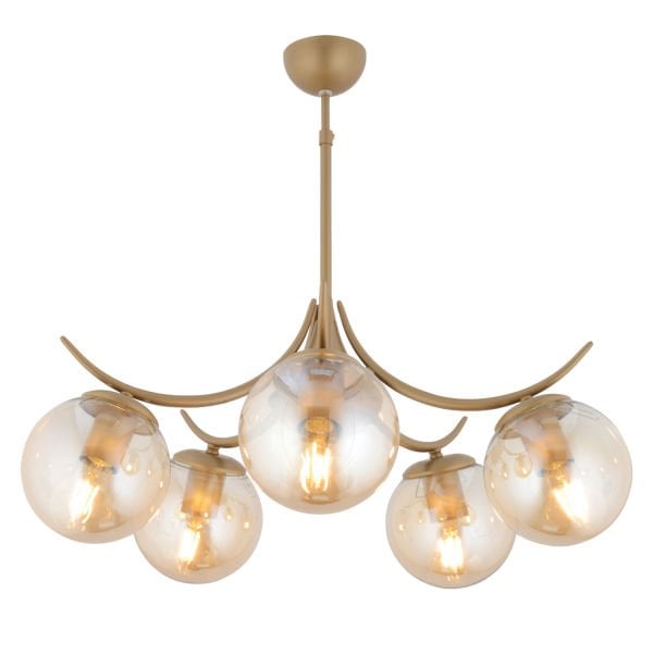 Germaine 5'li Yuvarlak Eskitme Bal Camlı Modern Oturma Odası Salon Avize