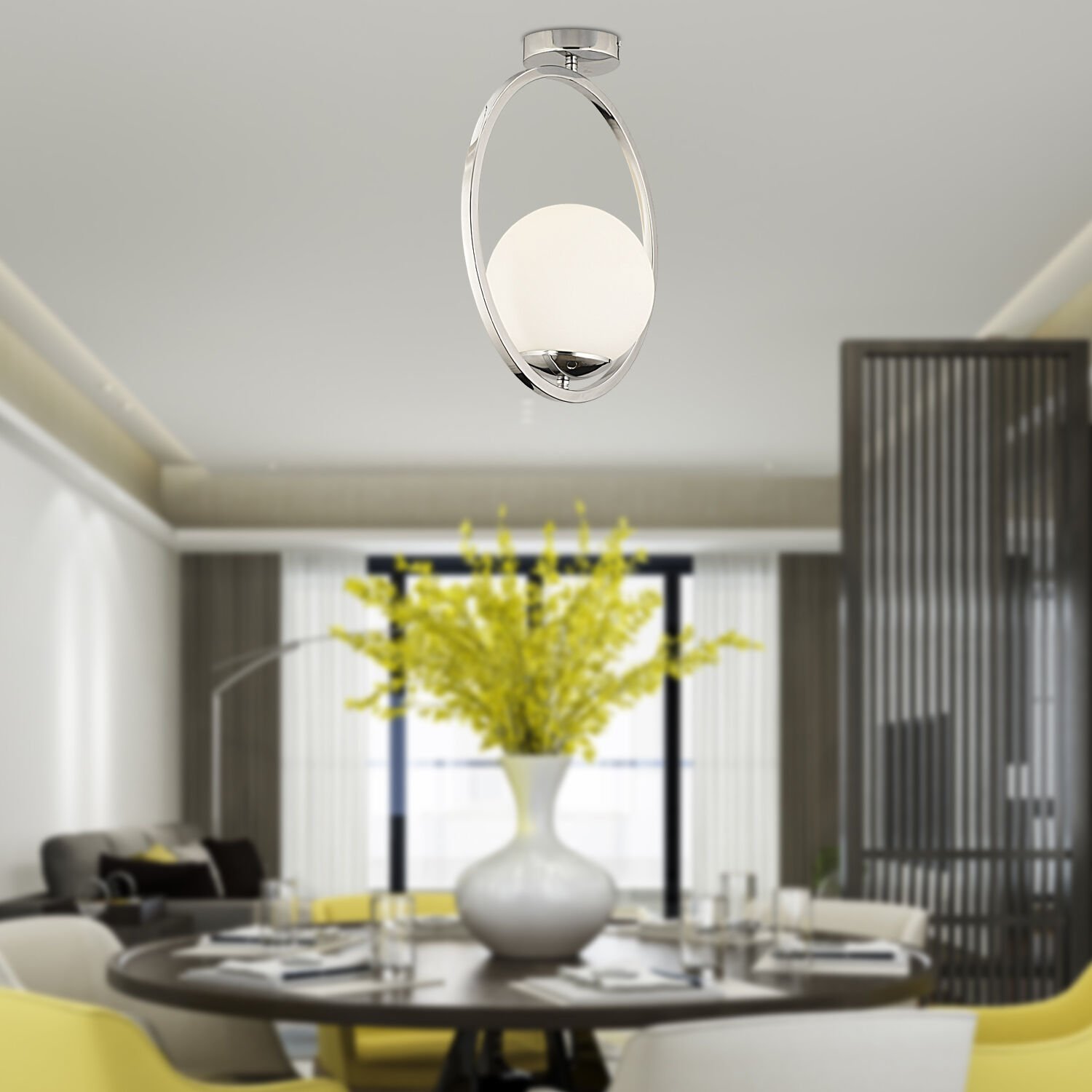 Lifos Tekli Krom Kaplamalı Plafonyer Modern Mutfak Salon Avize