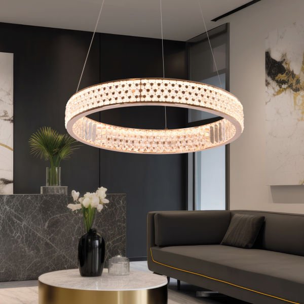 Yoko 60'lık Yuvarlak Gold Kaplamalı 64 Watt Led Sarkıt Modern Tasarım Mutfak Salon 3 Renk Ledli Avize