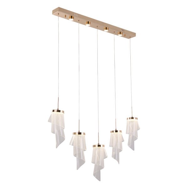 Dakota 5'li 3 Renkli 62 Watt Sıralı Gold Kristal Ledli Modern Oturma Odası Salon Sarkıt Avize