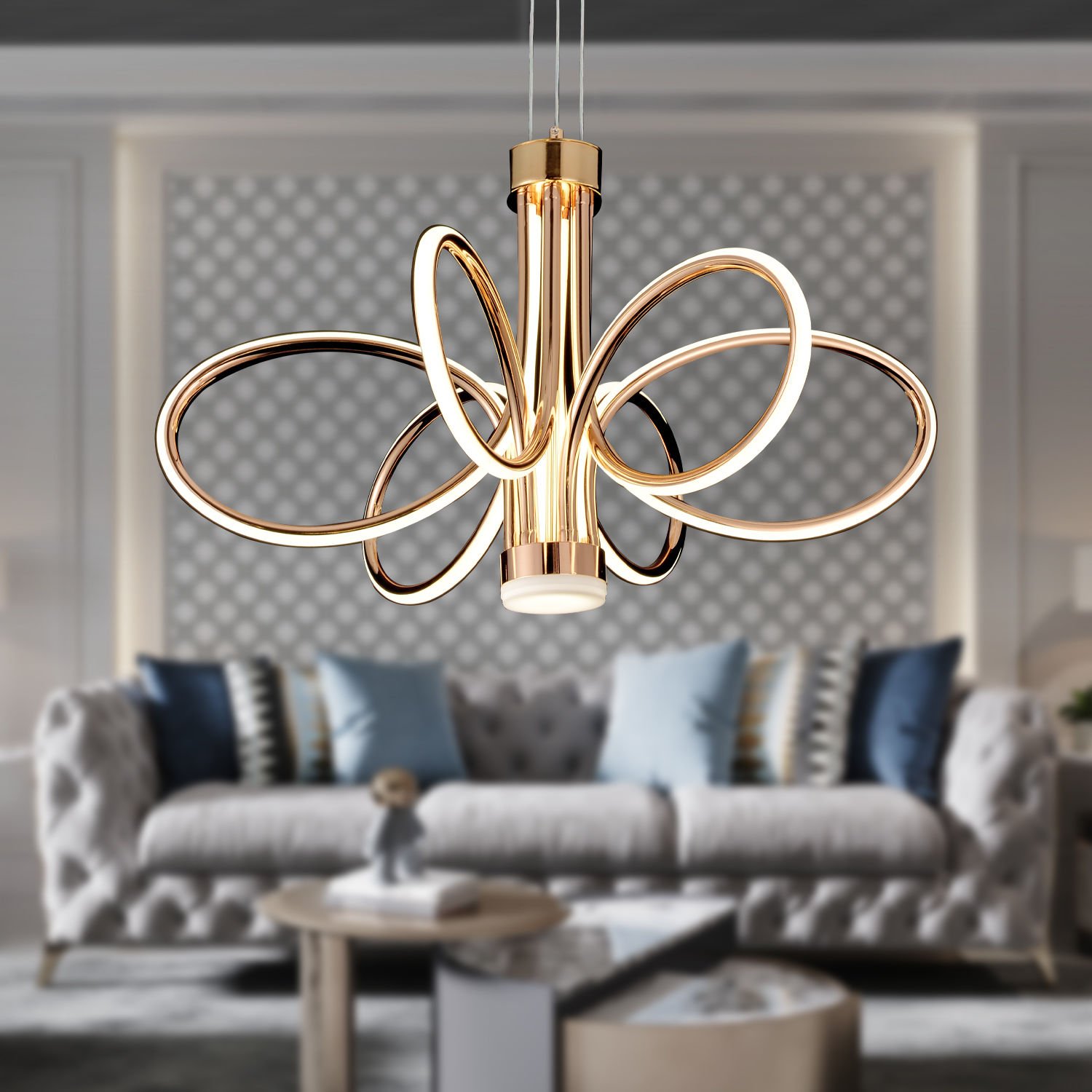 Bonamy Gold Kaplama 3 Renkli 73 Watt Ledli Modern Tasarım Oturma Odası,Genç Odası,Yatak Odası,Salon Sarkıt Led Avize