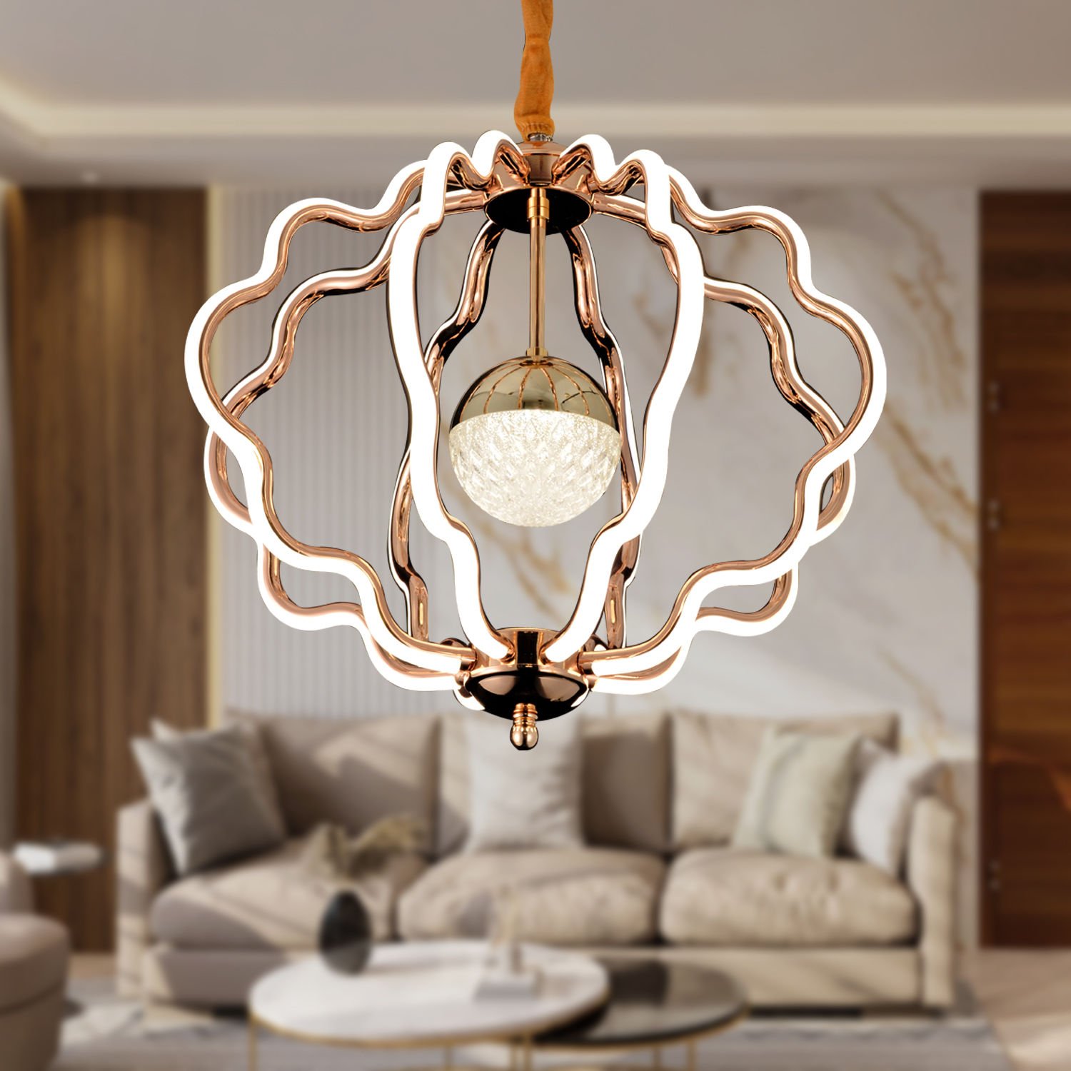 Sheila Gold Kaplama 3 Renkli 41 Watt Ledli Modern Tasarım Oturma Odası,Genç Odası,Yatak Odası,Salon Sarkıt Led Avize