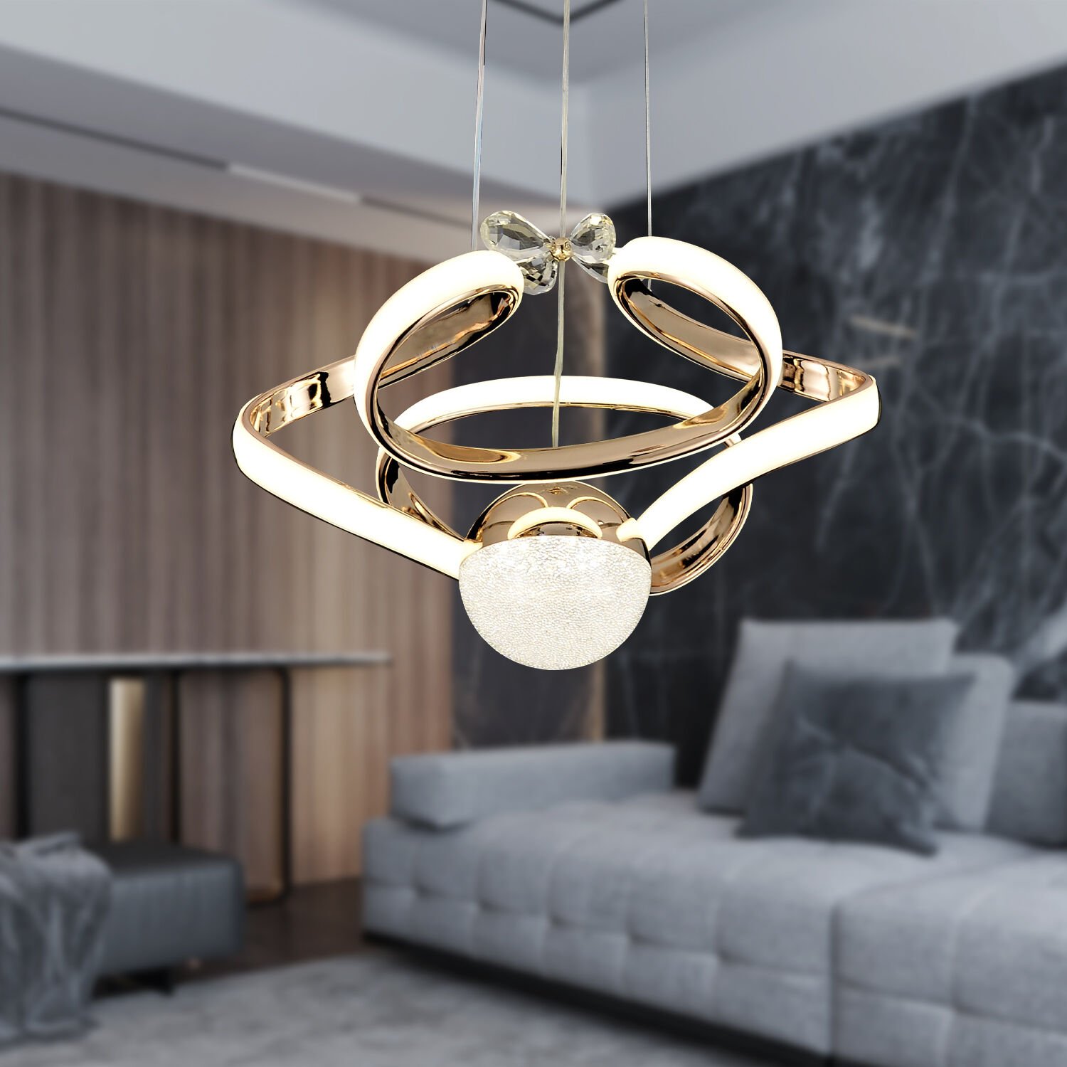 Vanilla Gold Kaplama 3 Renkli 57 Watt Ledli Modern Tasarım Oturma Odası,Genç Odası,Yatak Odası,Salon Sarkıt Led Avize