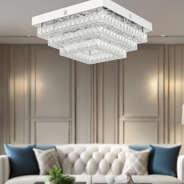 Modina 3 Katlı Krom Ledli 3 Renkli 120 Watt Kristalli Taşlı Modern Tasarım Led  Kristal Salon Avize