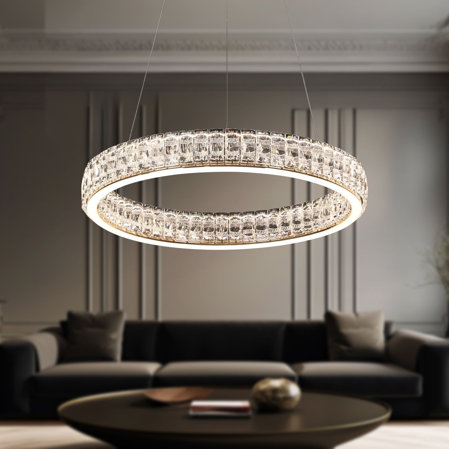 Ella Rose Gold Kaplamalı Yuvarlak 60 watt Led Sarkıt Salon 3 Renk Ledli Modern Tasarım Avize