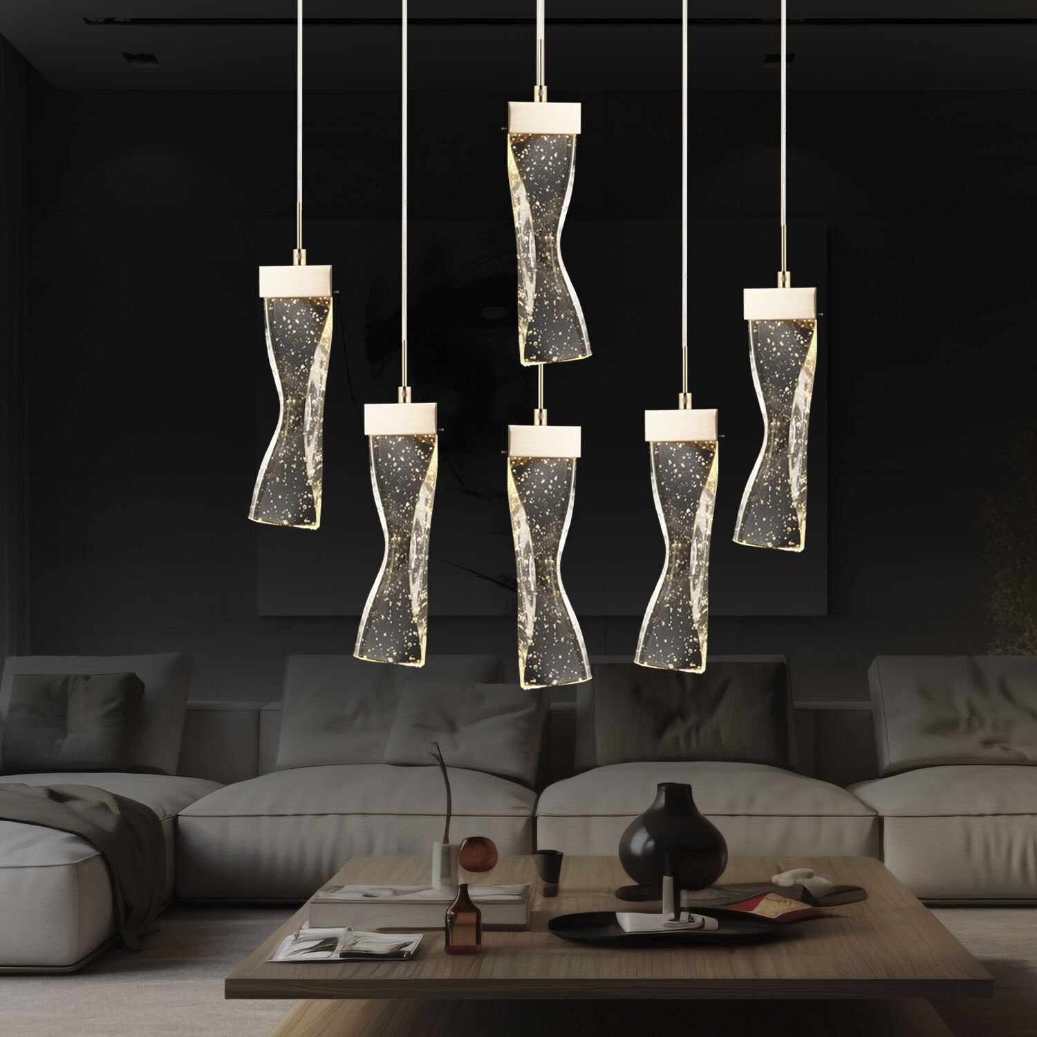 Asia 6 Lı Gold Kaplama 3 Renkli 85 Watt Ledli Modern Tasarım Oturma Odası,Genç Odası,Yatak Odası,Salon Sarkıt Led Avize