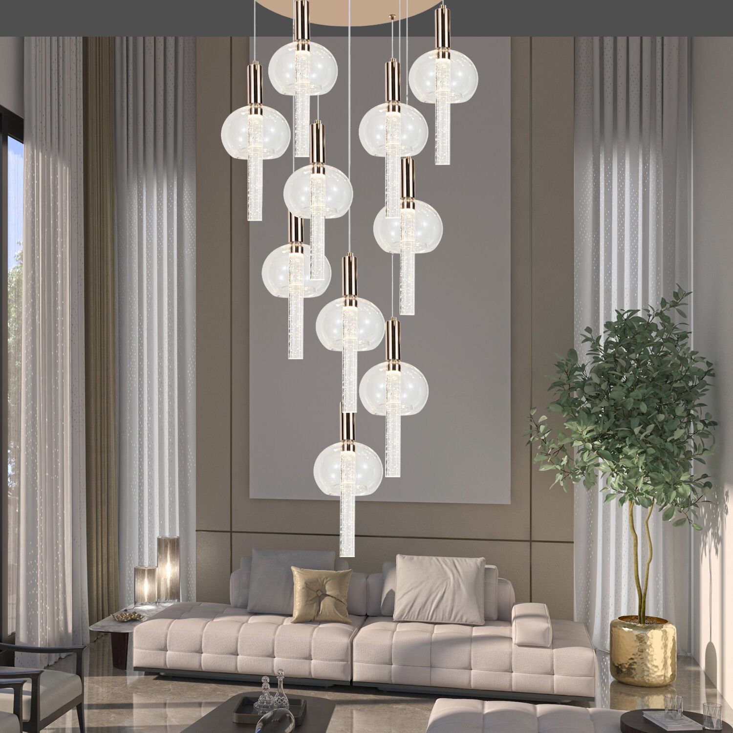 Aksel 10 lu 70 Watt Ledli Modern Tasarım Oturma Odası Salon Sarkıt Galeri Boşluğu Avize