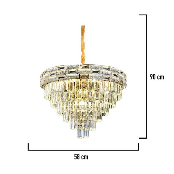 Dolares 60'lık Gold 40 Watt Kristal Taşlı Oturma Odası, Modern Salon Avize