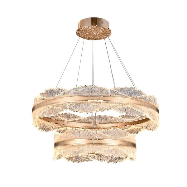 Laden İki Katlı 150 Watt Gold Kristal Taşlı Modern Salon Led Sarkıt Avize