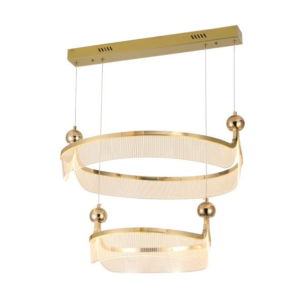 Marena İki Katlı 38 Watt Gold Kristal Taşlı Oturma Odası, Salon Led Sarkıt Avize