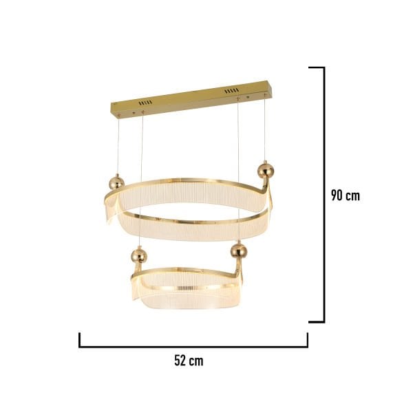Marena İki Katlı 38 Watt Gold Kristal Taşlı Oturma Odası, Salon Led Sarkıt Avize