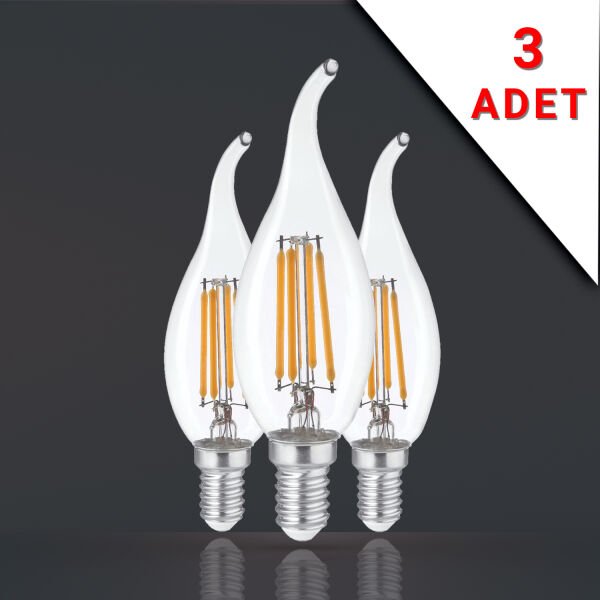 3 ADET KIVRIK UÇLU FİLAMANLI E14 RUSTİK AMPUL 6 WATT 3000K GÜN IŞIĞI T35