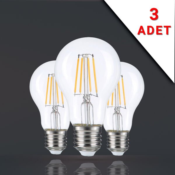 3 ADET LED FİLAMANLI E27 RUSTİK AMPUL 6 WATT 3000K GÜN IŞIĞI A60