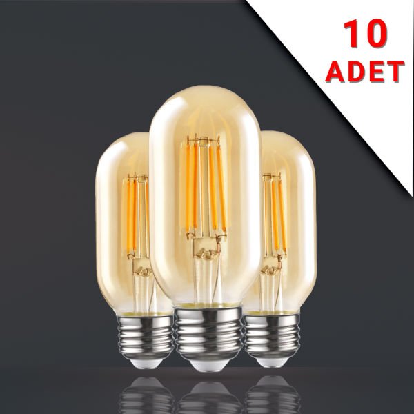 10 ADET LED FİLAMANLI E27 RUSTİK AMPUL 6 WATT 2500K GÜN IŞIĞI T45