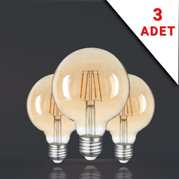 3 ADET LED FİLAMANLI E27 RUSTİK AMPUL 6 WATT 2500k GÜN IŞIĞI G95