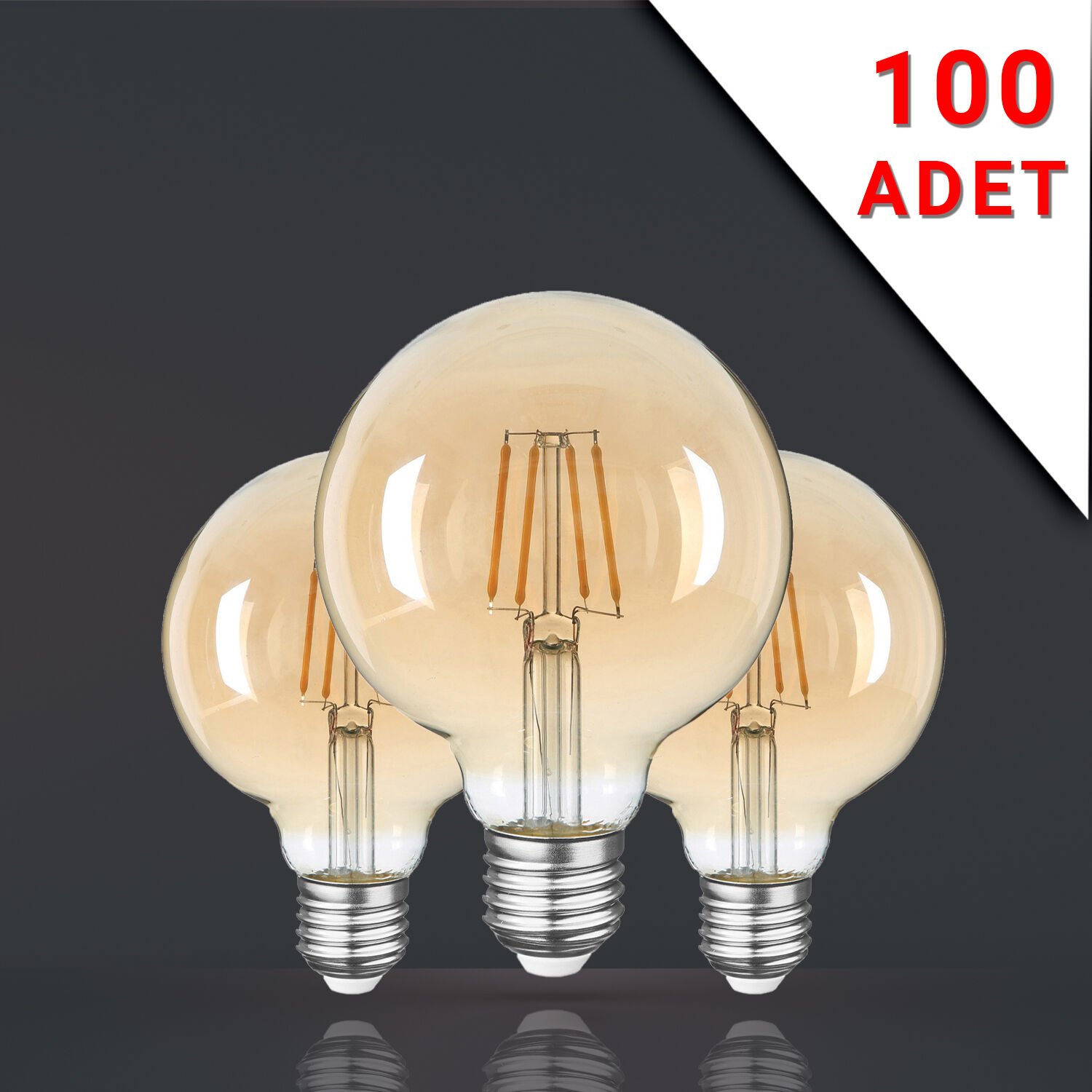 100 ADET LED FİLAMANLI E27 RUSTİK AMPUL 6 WATT 2500k GÜN IŞIĞI G95