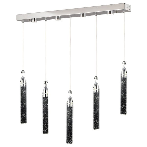 Klaus 5'li Sıralı 3 Renkli 75 Watt Krom Kristal Ledli Modern Oturma Odası Salon Sarkıt Avize