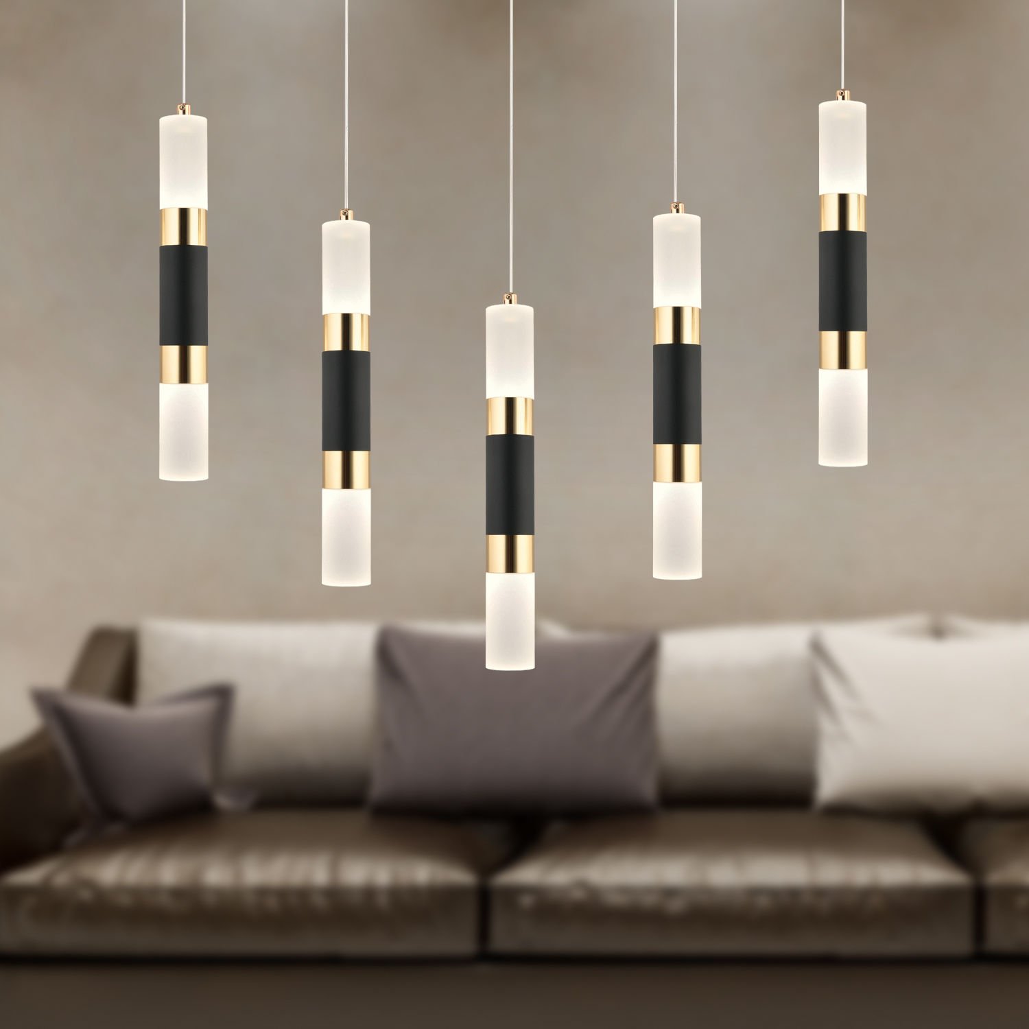 Drake 5'li Sıralı 3 Renkli 55 Watt Siyah Gold Kristal Ledli Modern Oturma Odası Salon Sarkıt Avize