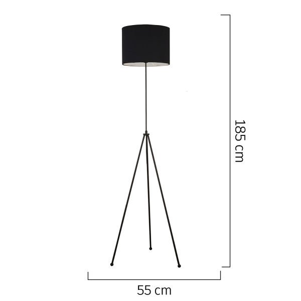 Sansa Siyah Şapkalı Siyah  Modern Tasarım Metal3 Ayaklı Abajur Lamba Lambader