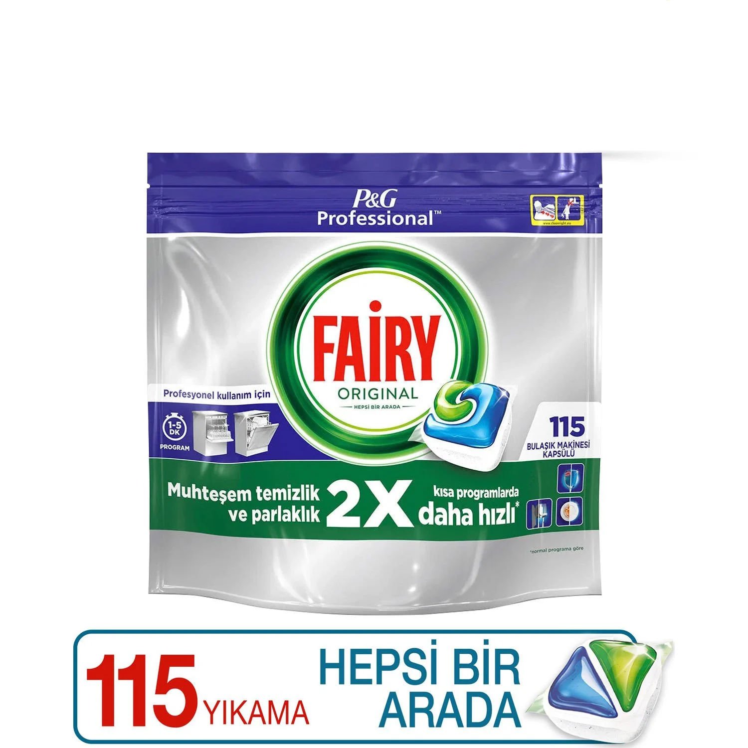 Fairy Professional Jar Orginal 115'li Yıkama Hepsi Bir Arada Bulaşık Makinesi Deterjanı Kapsülü