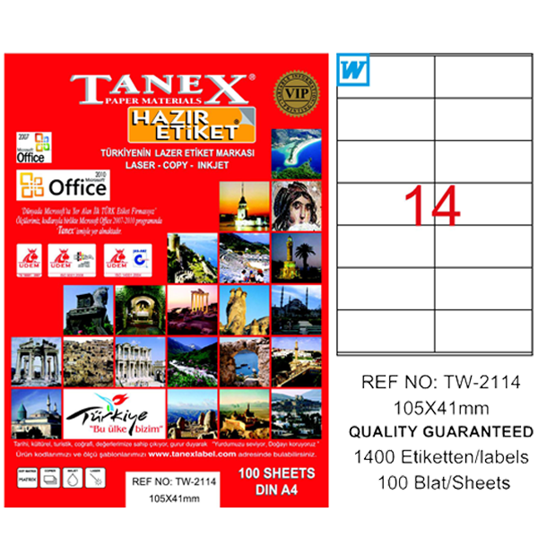 Tanex Laser Etiket 100 YP 105x41 Laser-Copy-Inkjet TW-2114