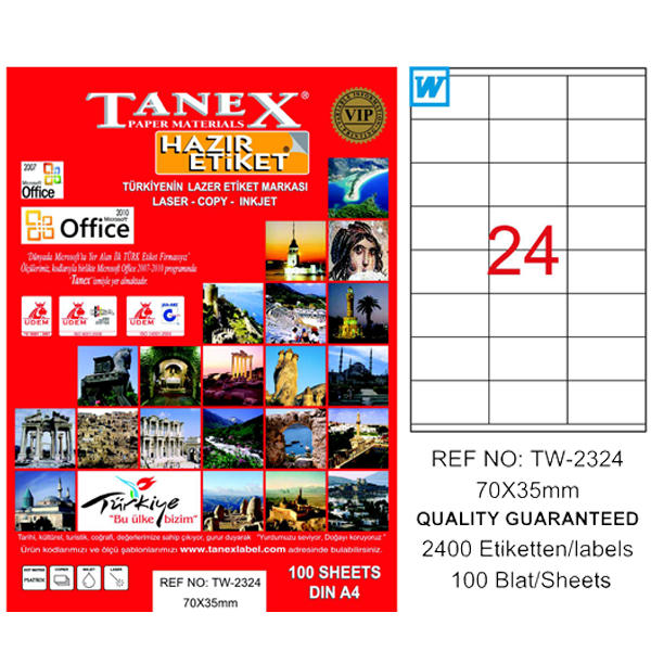 Tanex Laser Etiket 100 YP 70x35 Laser-Copy-Inkjet TW-2324