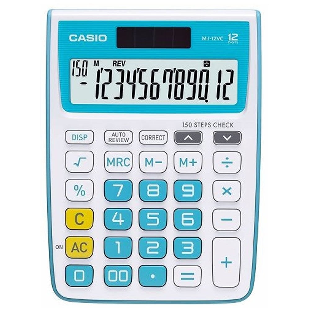 Casio Hesap Makinesi Masa Üstü 12 Hane İşlem Kontrollü Mavi MJ-12VC-BU