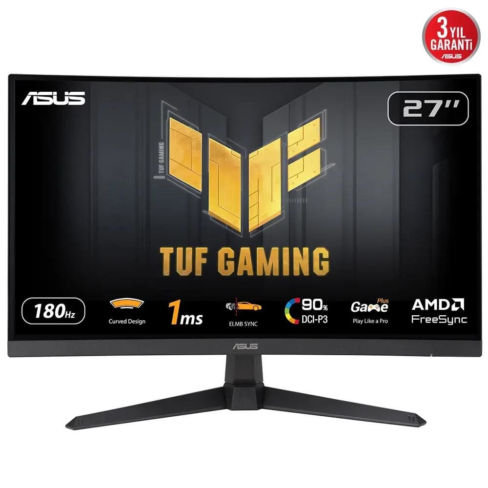 Asus 27'' Tuf Gaming VG27VQ3B 1ms 180Hz FreeSync Adaptive Sync Curved VA FHD Gaming (Oyuncu) Monitör