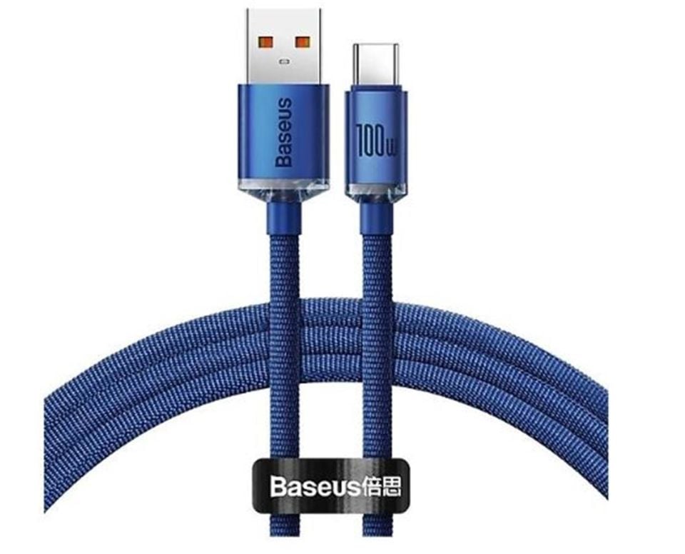 Baseus Crystal USB-A to C 100W Kablo 1.2m Mavi (CAJY000403)