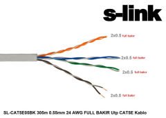 S-Link SL-CAT5E05BK 305m 0.5mm 24 AWG Full Bakır UTP CAT5E Kablo