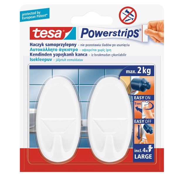 Tesa Askı İz Bırakmadan Sökülebilir Büyük Oval Beyaz PowersTrips 58013