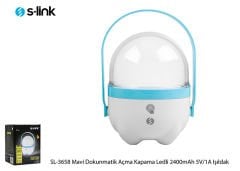 S-link SL-3658 Mavi Dokunmatik Açma Kapama Ledli 2400mAh 5V-1A 1+30 Ledli Işıldak