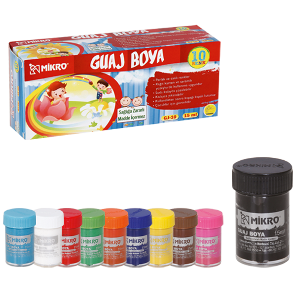 Mikro Guaj Boya Şişe 10 Renk 15 ML GJ-10