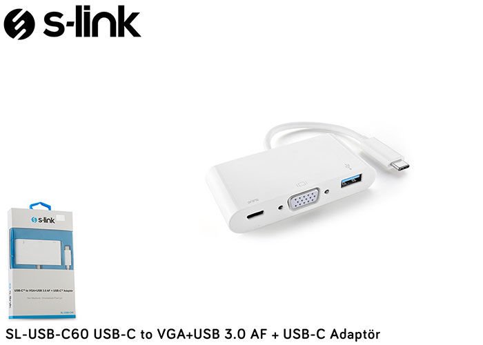 S-link SL-USB-C60 Type-c Erkek To Vga Usb 3.0 Type-c Çevirici