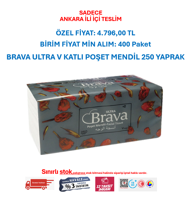 BRAVA ULTRA V KATLI POŞET MENDİL 250 YAPRAK t.01