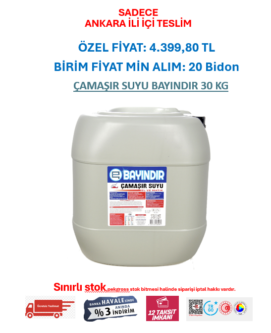 ÇAMAŞIR SUYU BAYINDIR 30 KG t.01