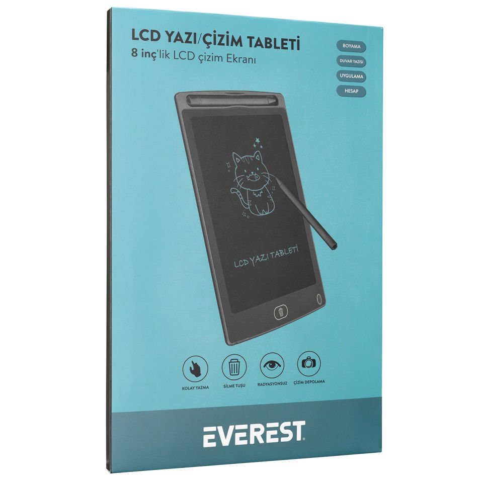 Everest EV-DY100 8,5'' Siyah Tek Tuşla Sil Dijital Yazı Tahtası Yazı Alanı 125x175mm