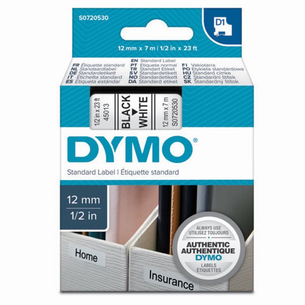 Dymo D1 Şerit Standart 12 MMx7 MT Beyaz Üzerine Siyah 45013 S0720530