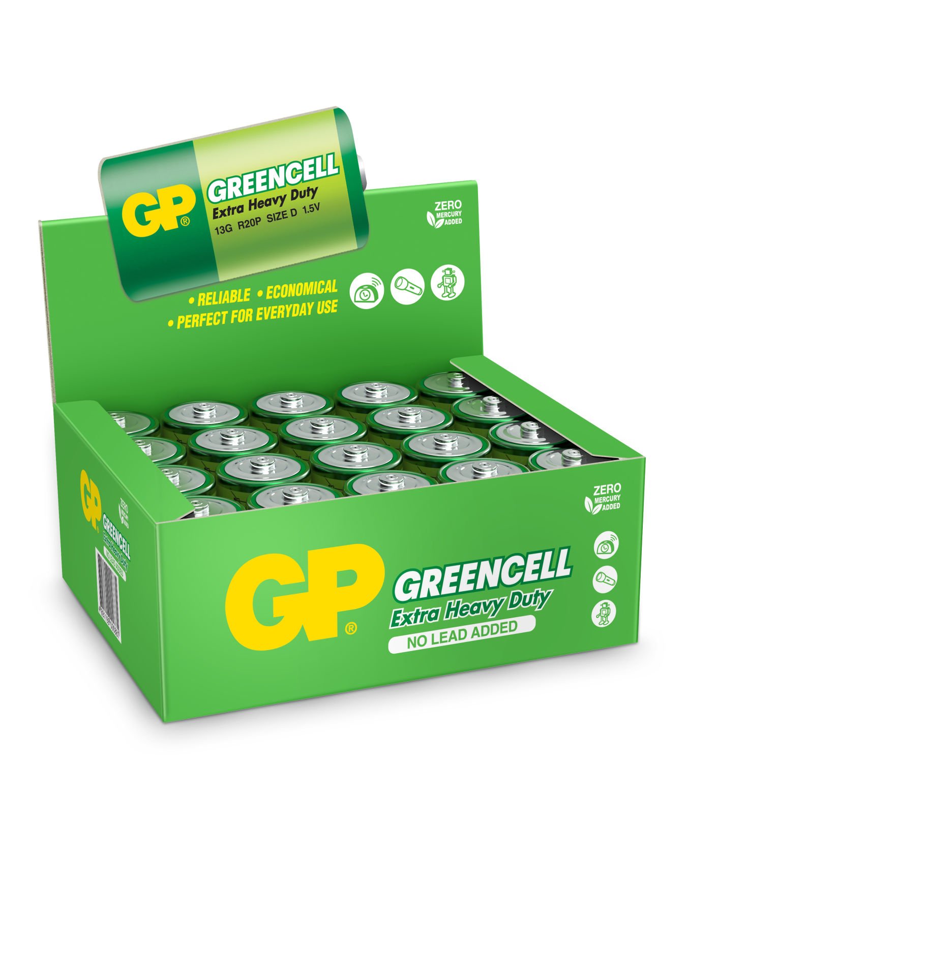 GP Greencel R20 Kalın D Boy Çinko Pil 20'li Paket GP13-2S2