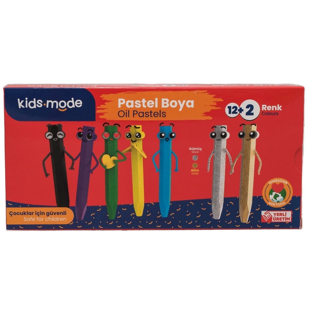 Kidsmode Yağlı Pastel Boya Altıgen 12+2 Renk