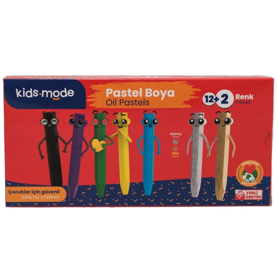 Kidsmode Yağlı Pastel Boya Altıgen 12+2 Renk